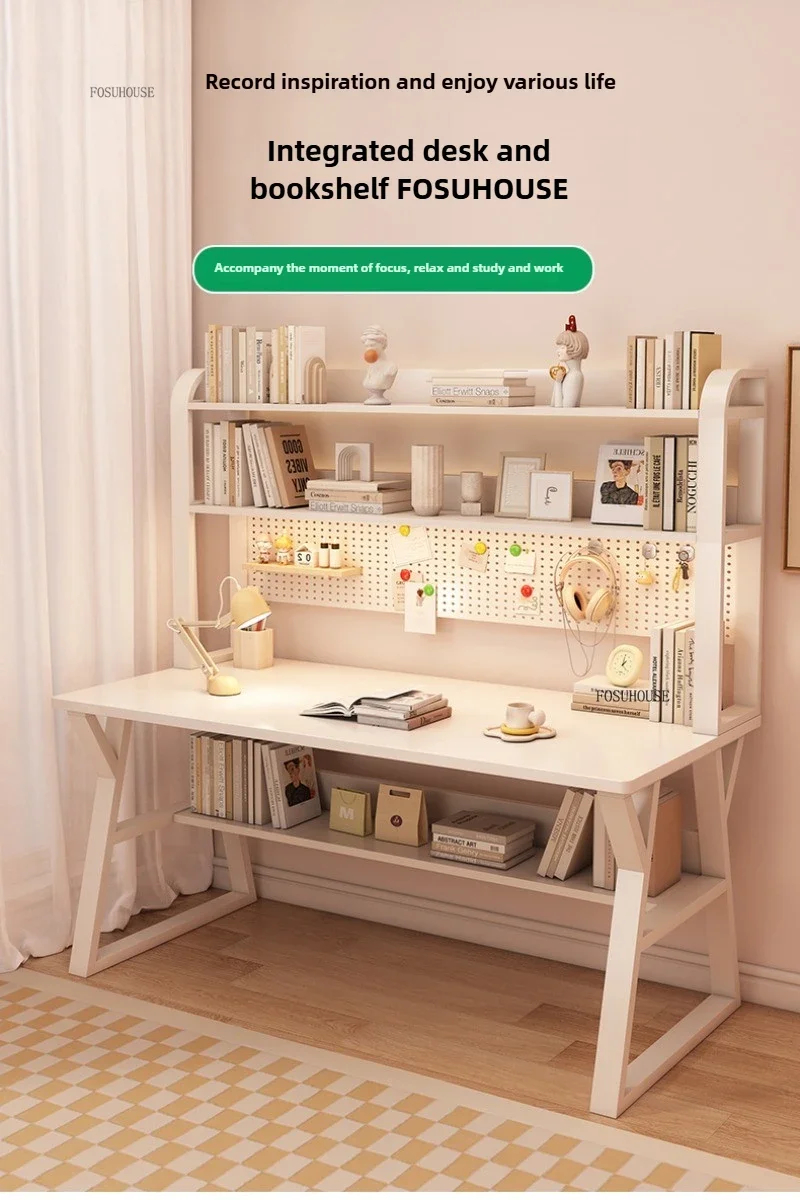 Modern Desktop Computer Desks Hole Board Desk Bookshelf Integrated Bedroom Simple Office Gaming Table Home Student Study Table C