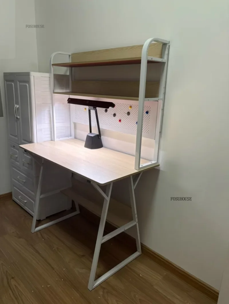 Modern Desktop Computer Desks Hole Board Desk Bookshelf Integrated Bedroom Simple Office Gaming Table Home Student Study Table C