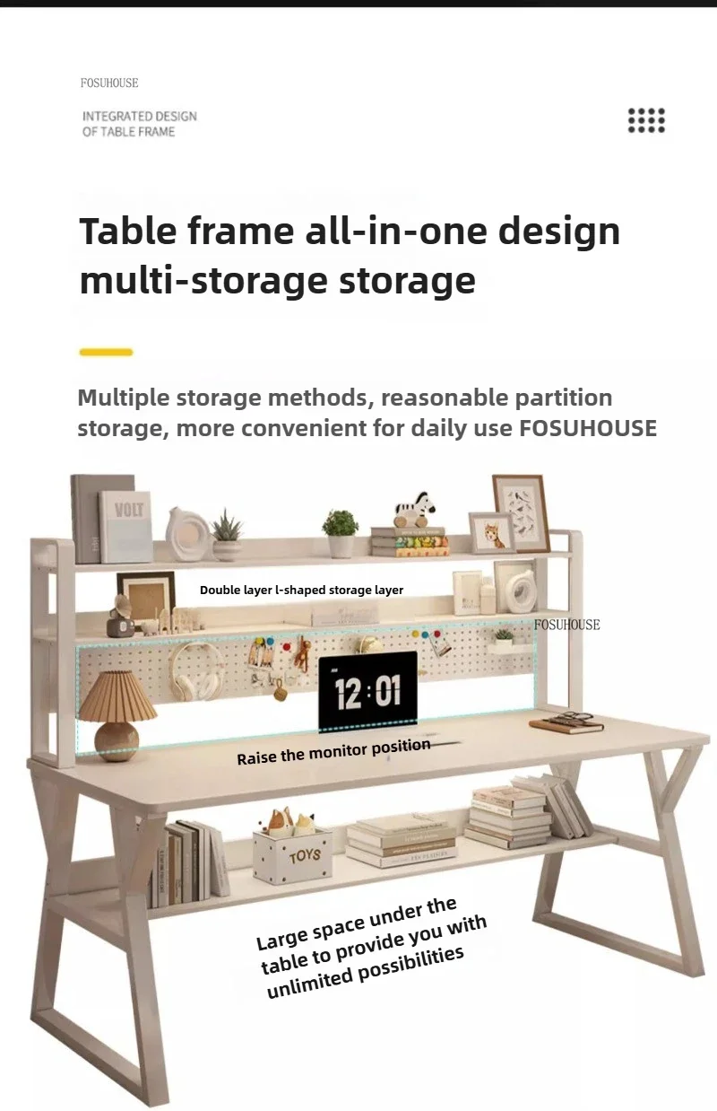 Modern Desktop Computer Desks Hole Board Desk Bookshelf Integrated Bedroom Simple Office Gaming Table Home Student Study Table C