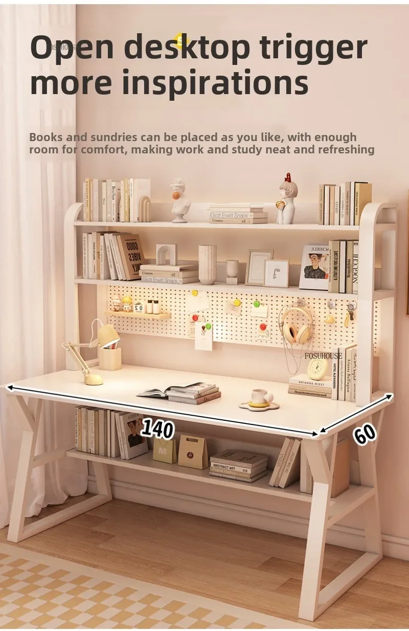 Modern Desktop Computer Desks Hole Board Desk Bookshelf Integrated Bedroom Simple Office Gaming Table Home Student Study Table C