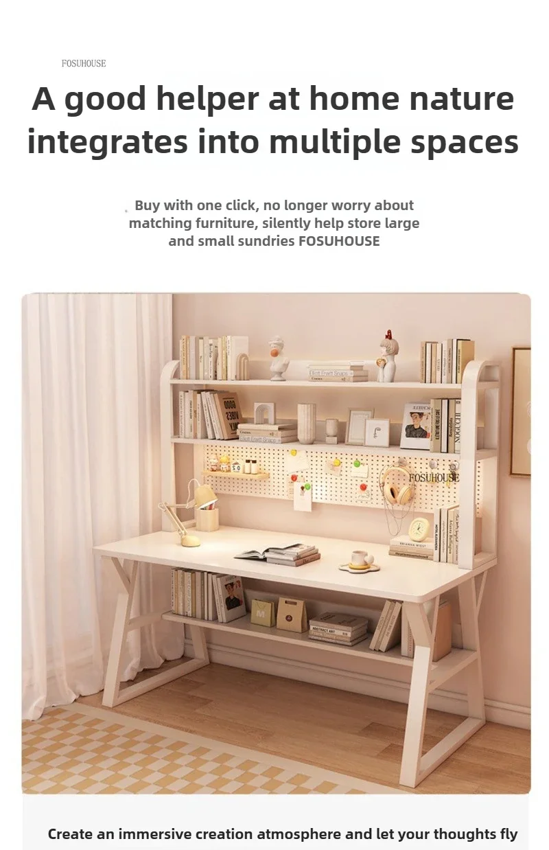 Modern Desktop Computer Desks Hole Board Desk Bookshelf Integrated Bedroom Simple Office Gaming Table Home Student Study Table C