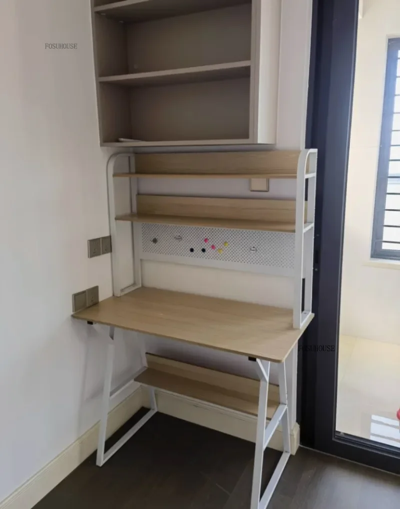 Modern Desktop Computer Desks Hole Board Desk Bookshelf Integrated Bedroom Simple Office Gaming Table Home Student Study Table C