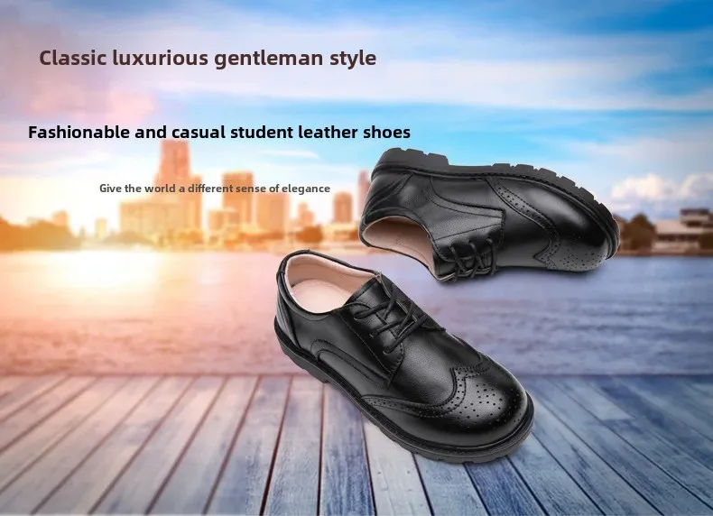 Boys Leather Shoes Fashionable Formal Black Leather Kids School Uniform Shoes Breathable Plastic Sole Comfortable for Primary Sc Boys Leather Shoes Fashionable Formal Black Leather Kids School Uniform Shoes Breathable Plastic Sole Comfortable for Primary Sc