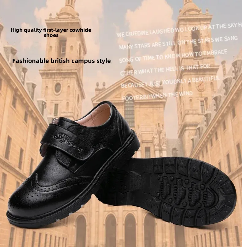 Boys Leather Shoes Fashionable Formal Black Leather Kids School Uniform Shoes Breathable Plastic Sole Comfortable for Primary Sc Boys Leather Shoes Fashionable Formal Black Leather Kids School Uniform Shoes Breathable Plastic Sole Comfortable for Primary Sc