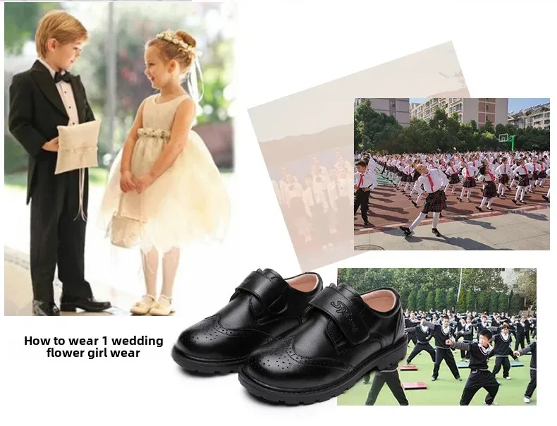 Boys Leather Shoes Fashionable Formal Black Leather Kids School Uniform Shoes Breathable Plastic Sole Comfortable for Primary Sc Boys Leather Shoes Fashionable Formal Black Leather Kids School Uniform Shoes Breathable Plastic Sole Comfortable for Primary Sc