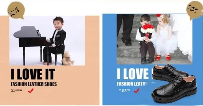 Boys Leather Shoes Fashionable Formal Black Leather Kids School Uniform Shoes Breathable Plastic Sole Comfortable for Primary Sc Boys Leather Shoes Fashionable Formal Black Leather Kids School Uniform Shoes Breathable Plastic Sole Comfortable for Primary Sc