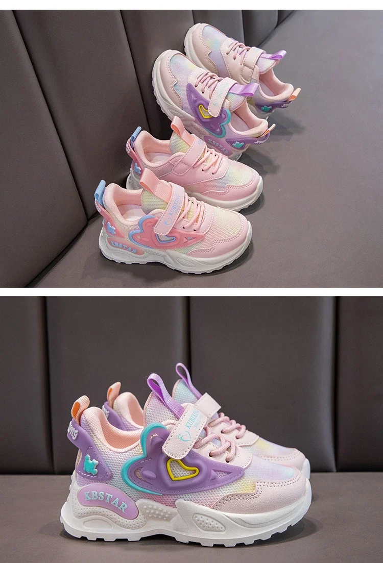 Girls Mesh Sports Shoes 2023 Autumn New Children's Running Shoes Breathable Soft Sole Little Girl Casual Sneakers Color Matching