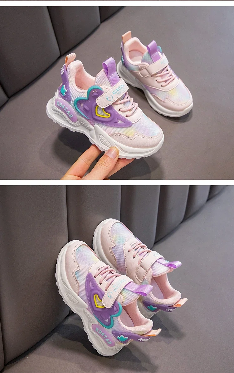 Girls Mesh Sports Shoes 2023 Autumn New Children's Running Shoes Breathable Soft Sole Little Girl Casual Sneakers Color Matching