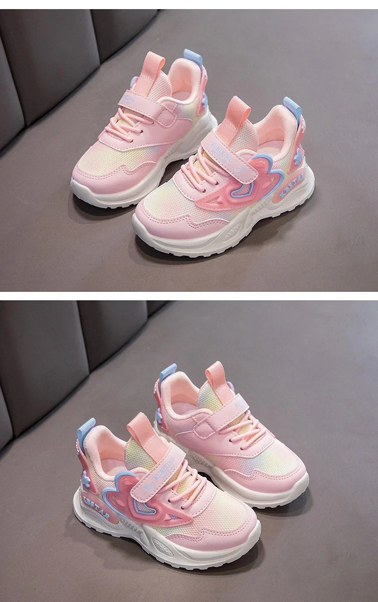 Girls Mesh Sports Shoes 2023 Autumn New Children's Running Shoes Breathable Soft Sole Little Girl Casual Sneakers Color Matching