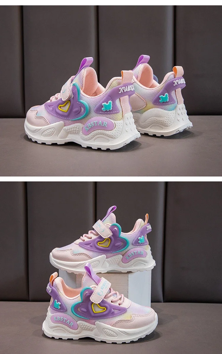 Girls Mesh Sports Shoes 2023 Autumn New Children's Running Shoes Breathable Soft Sole Little Girl Casual Sneakers Color Matching