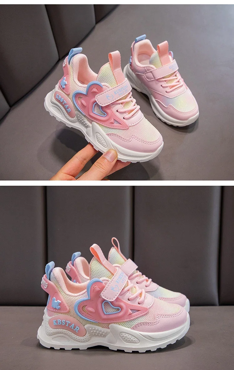 Girls Mesh Sports Shoes 2023 Autumn New Children's Running Shoes Breathable Soft Sole Little Girl Casual Sneakers Color Matching