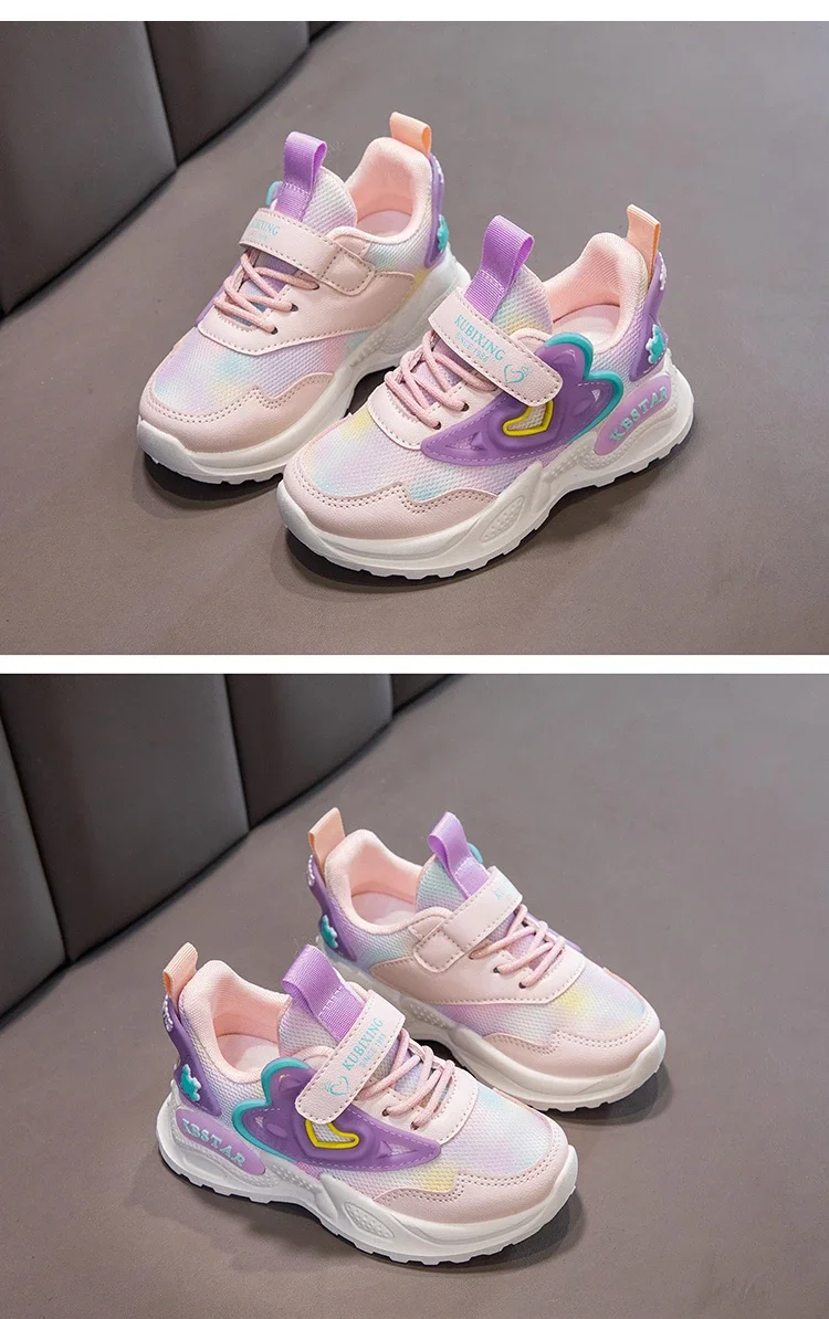 Girls Mesh Sports Shoes 2023 Autumn New Children's Running Shoes Breathable Soft Sole Little Girl Casual Sneakers Color Matching