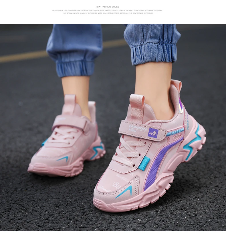 Children Sneaker Girls Shoes Leather Flat Kids Pink Shoes for Girl Lightweight Sports Running Tennis Sneaker Casual Students