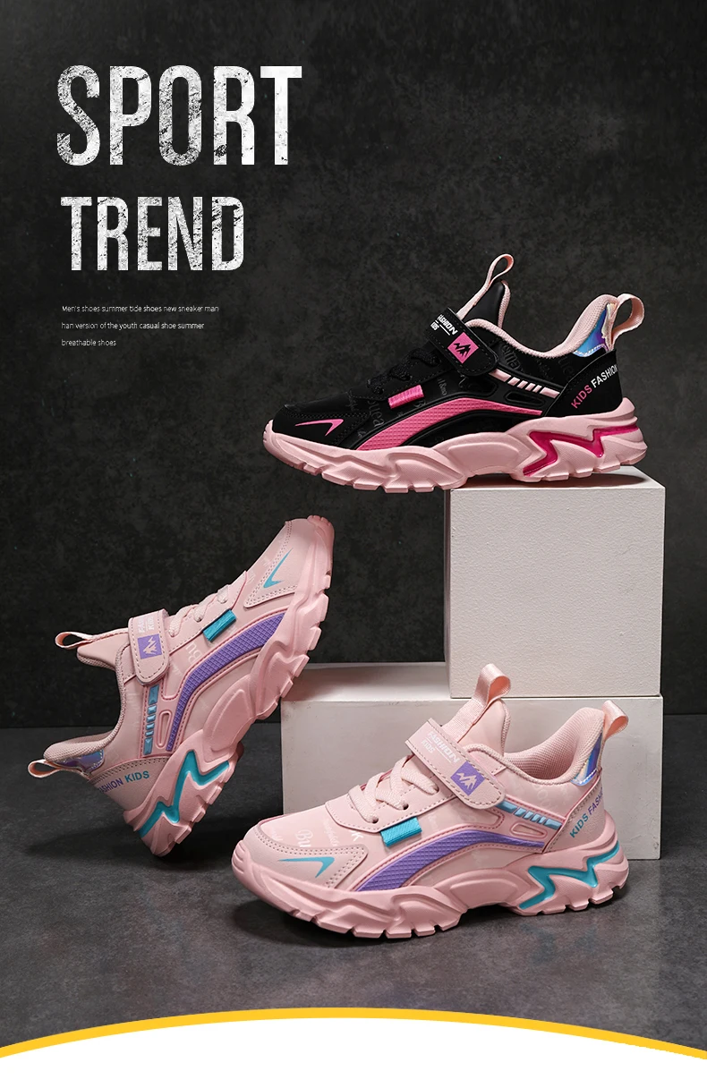 Children Sneaker Girls Shoes Leather Flat Kids Pink Shoes for Girl Lightweight Sports Running Tennis Sneaker Casual Students