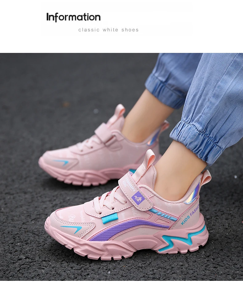Children Sneaker Girls Shoes Leather Flat Kids Pink Shoes for Girl Lightweight Sports Running Tennis Sneaker Casual Students