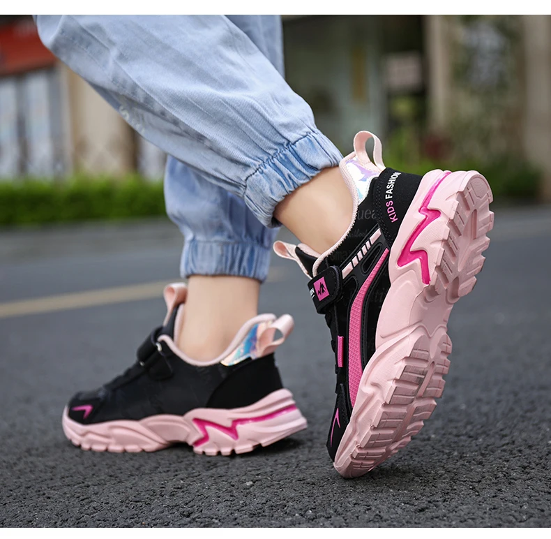 Children Sneaker Girls Shoes Leather Flat Kids Pink Shoes for Girl Lightweight Sports Running Tennis Sneaker Casual Students