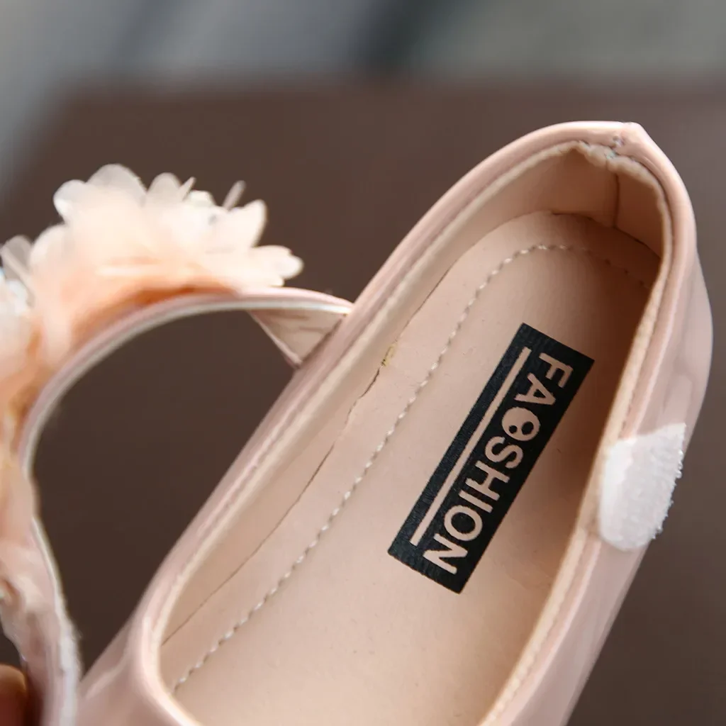 Toddler Infant Kids Girl Lace Crystal Bright Princess Party Leather Shoe Dance Shoe Solid Hook & Loop Children's Shoes For Girls