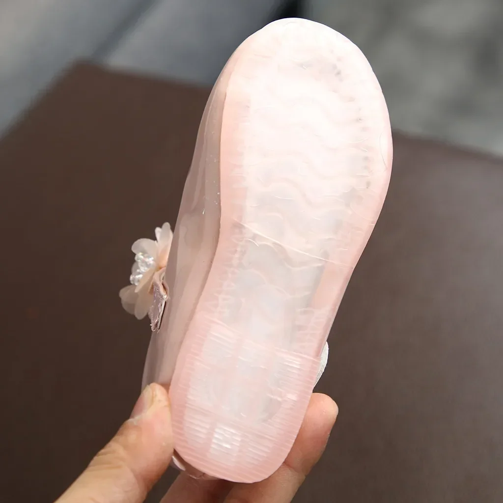 Toddler Infant Kids Girl Lace Crystal Bright Princess Party Leather Shoe Dance Shoe Solid Hook & Loop Children's Shoes For Girls