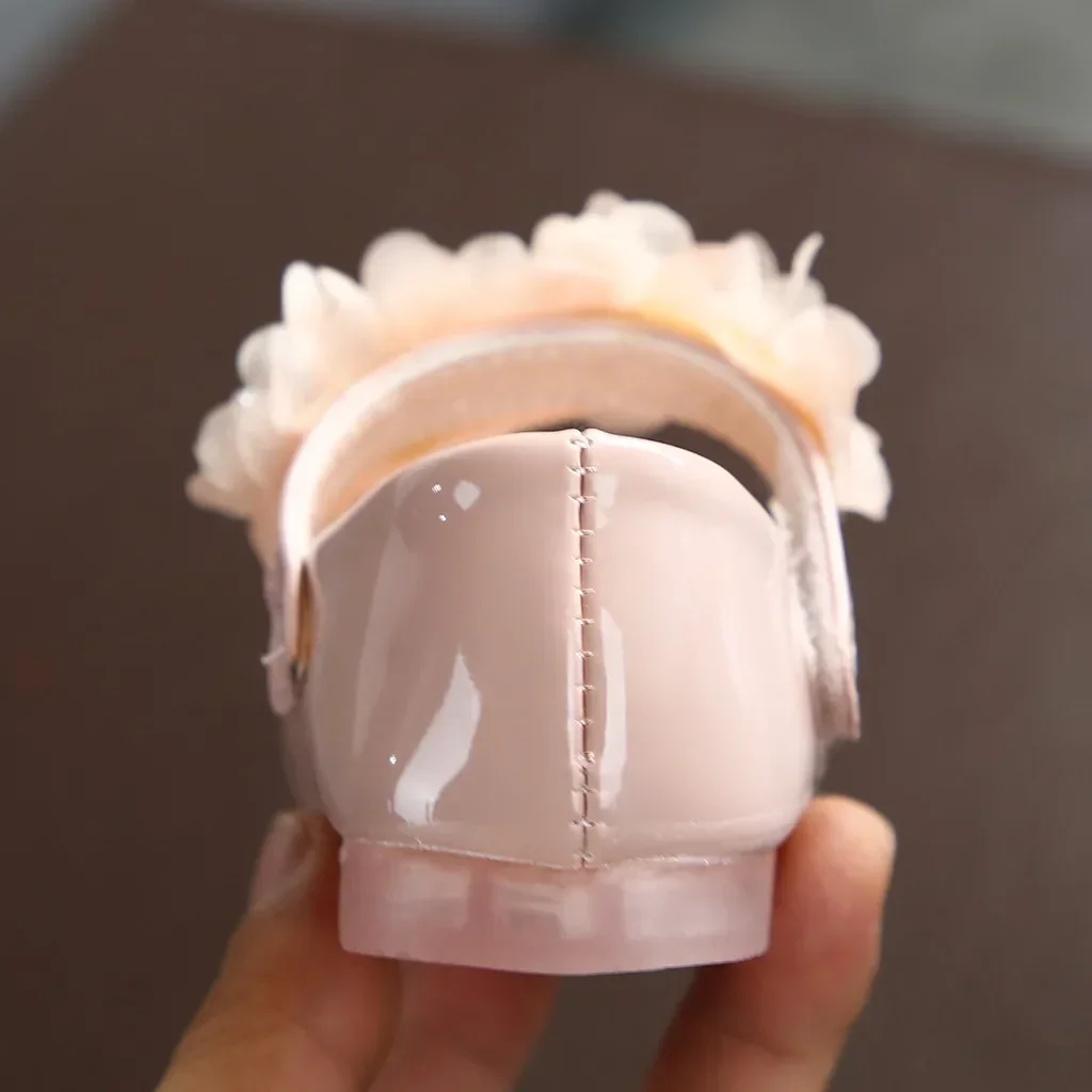 Toddler Infant Kids Girl Lace Crystal Bright Princess Party Leather Shoe Dance Shoe Solid Hook & Loop Children's Shoes For Girls