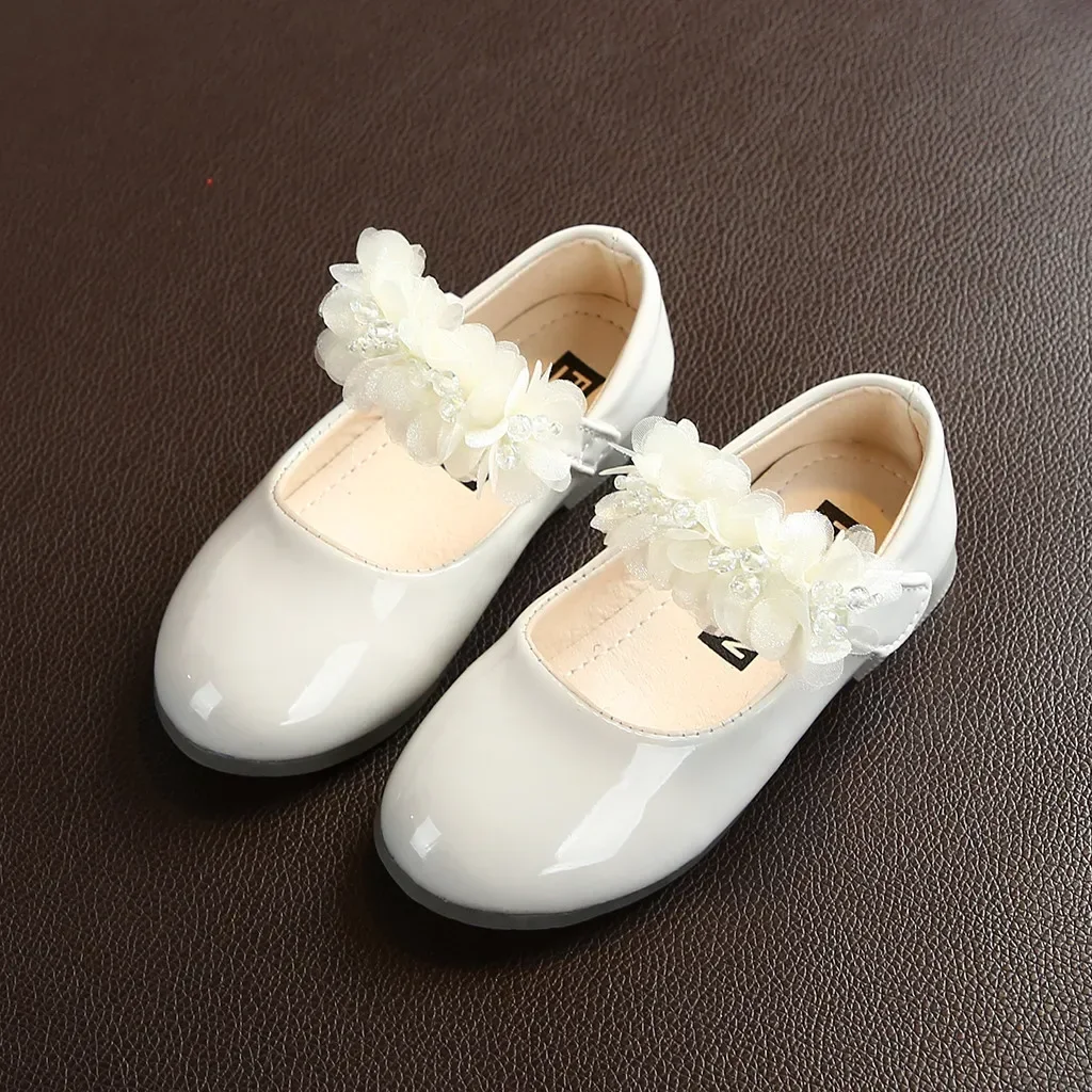 Toddler Infant Kids Girl Lace Crystal Bright Princess Party Leather Shoe Dance Shoe Solid Hook & Loop Children's Shoes For Girls