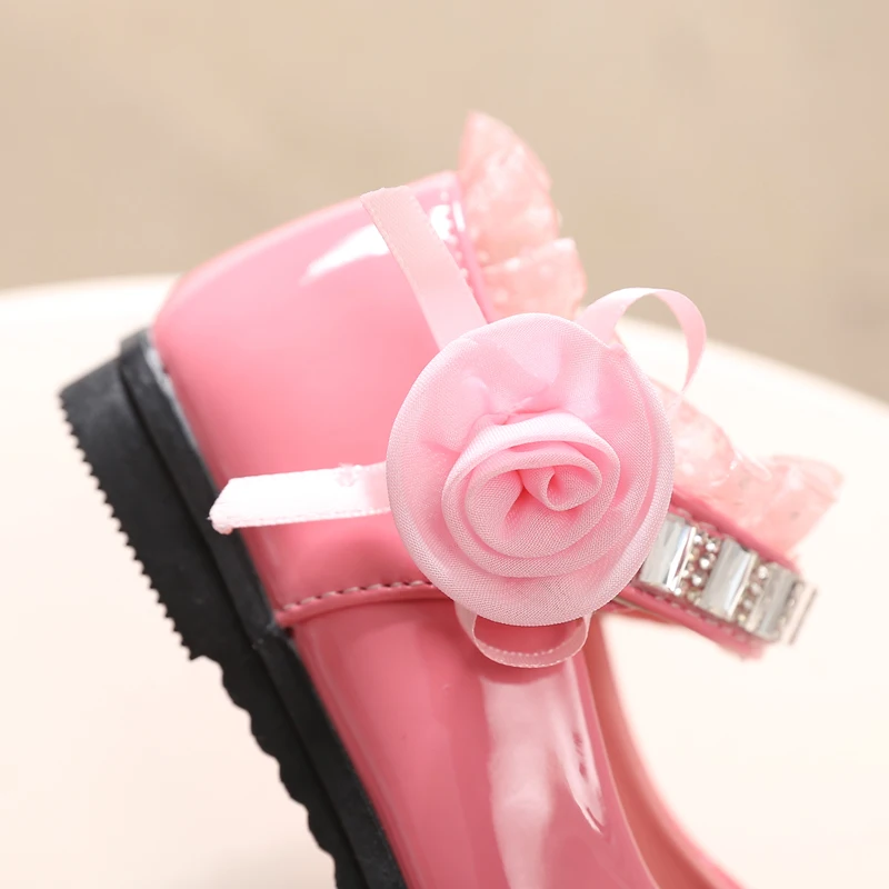 Children's Shoes For Girl Spring New Princess Lace Leather Shoes Fashion Cute Bow Rhinestone Wedding Shoes Student Party Dance