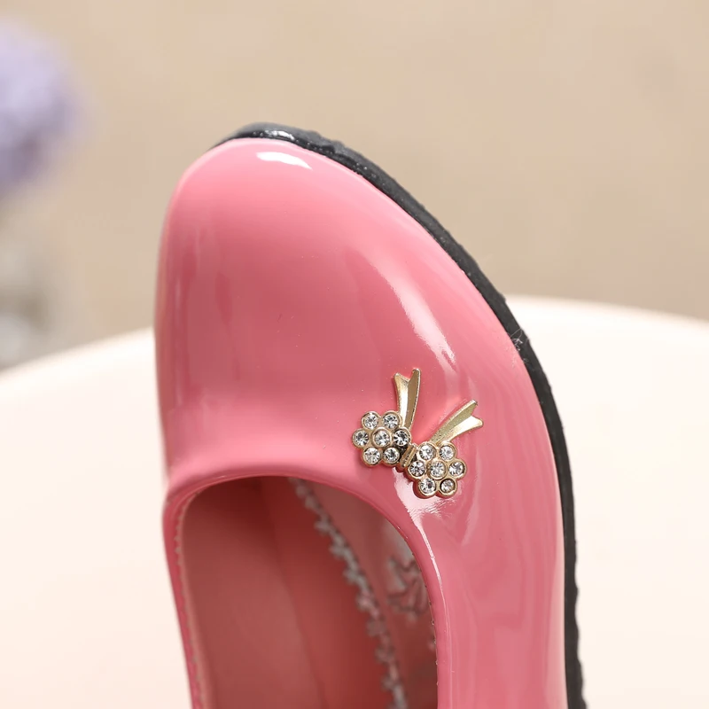 Children's Shoes For Girl Spring New Princess Lace Leather Shoes Fashion Cute Bow Rhinestone Wedding Shoes Student Party Dance