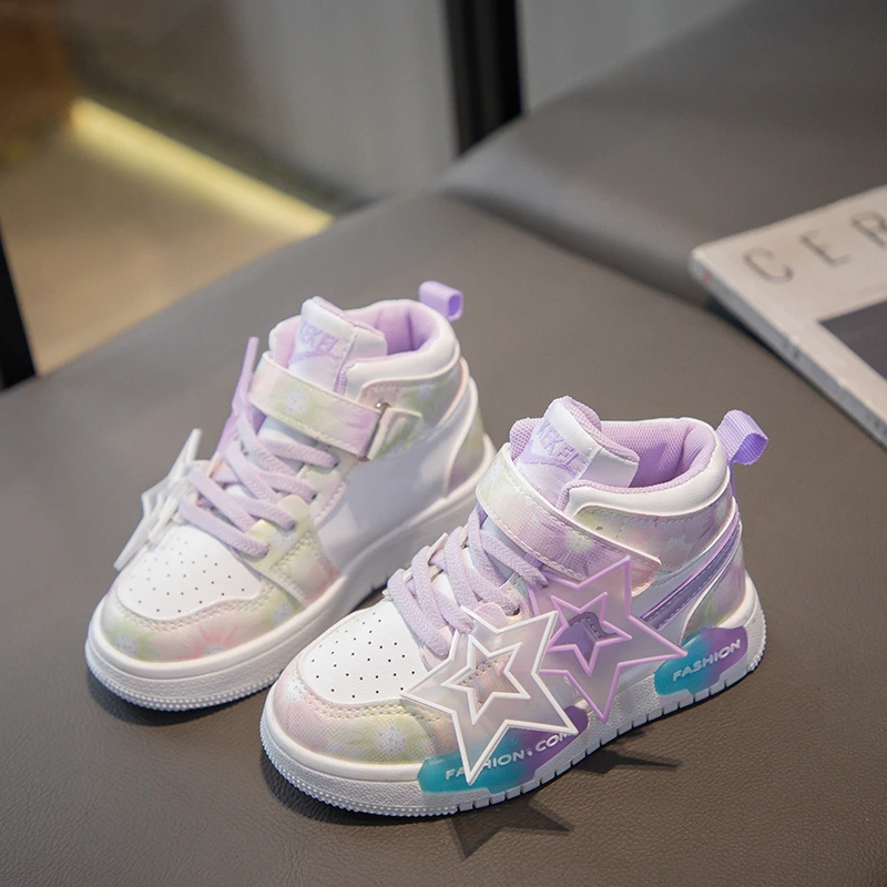 Girls Sneakers Children's Casual Sneaker Fashion Candy Color Kids Sports Shoes for Girl High Top Tennis Skate Shoes Toddlers