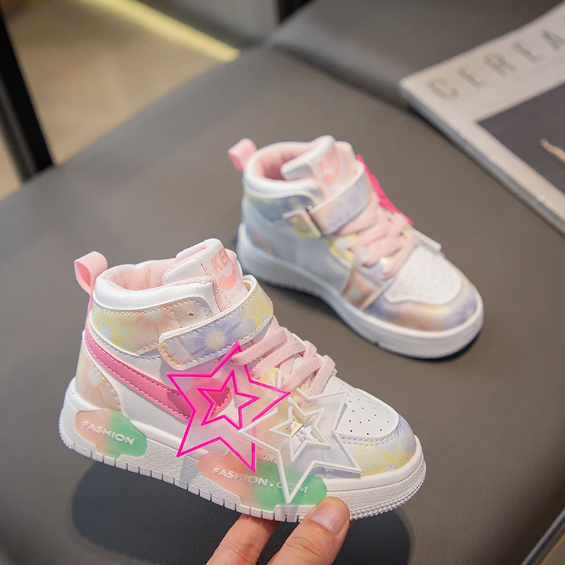 Girls Sneakers Children's Casual Sneaker Fashion Candy Color Kids Sports Shoes for Girl High Top Tennis Skate Shoes Toddlers