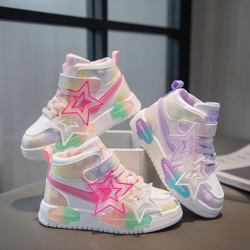 Girls Sneakers Children's Casual Sneaker Fashion Candy Color Kids Sports Shoes for Girl High Top Tennis Skate Shoes Toddlers