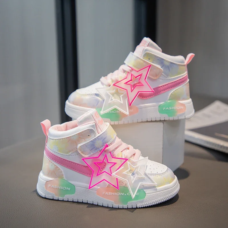Girls Sneakers Children's Casual Sneaker Fashion Candy Color Kids Sports Shoes for Girl High Top Tennis Skate Shoes Toddlers