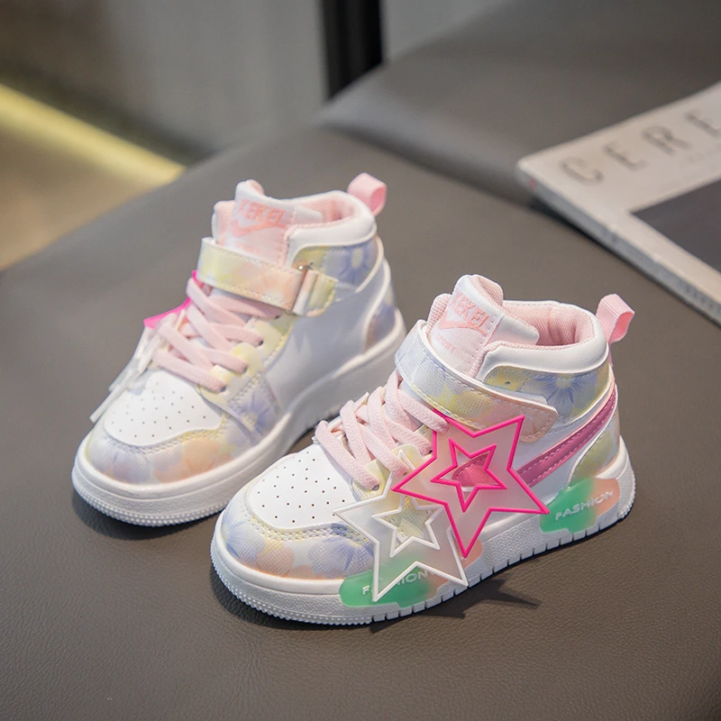 Girls Sneakers Children's Casual Sneaker Fashion Candy Color Kids Sports Shoes for Girl High Top Tennis Skate Shoes Toddlers
