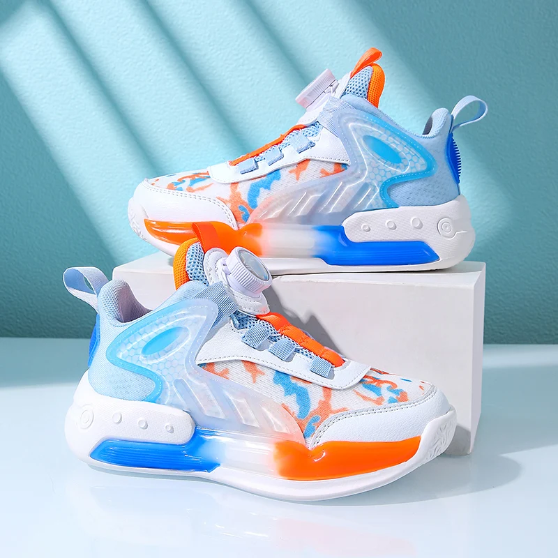 Rotating button Sneakers For Boys Breathable Mesh Basketball Shoes aged 7-14 Kids School Tennis Training 8 to 12 years old 2024 Rotating button Sneakers For Boys Breathable Mesh Basketball Shoes aged 7-14 Kids School Tennis Training 8 to 12 years old 2024