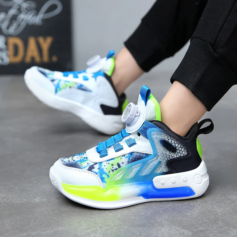Rotating button Sneakers For Boys Breathable Mesh Basketball Shoes aged 7-14 Kids School Tennis Training 8 to 12 years old 2024 Rotating button Sneakers For Boys Breathable Mesh Basketball Shoes aged 7-14 Kids School Tennis Training 8 to 12 years old 2024