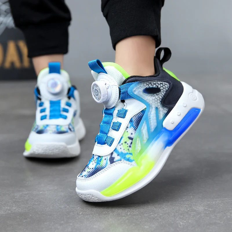 Rotating button Sneakers For Boys Breathable Mesh Basketball Shoes aged 7-14 Kids School Tennis Training 8 to 12 years old 2024 Rotating button Sneakers For Boys Breathable Mesh Basketball Shoes aged 7-14 Kids School Tennis Training 8 to 12 years old 2024