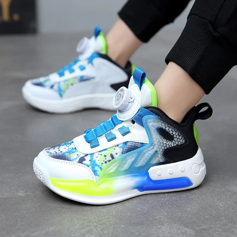 Rotating button Sneakers For Boys Breathable Mesh Basketball Shoes aged 7-14 Kids School Tennis Training 8 to 12 years old 2024 Rotating button Sneakers For Boys Breathable Mesh Basketball Shoes aged 7-14 Kids School Tennis Training 8 to 12 years old 2024