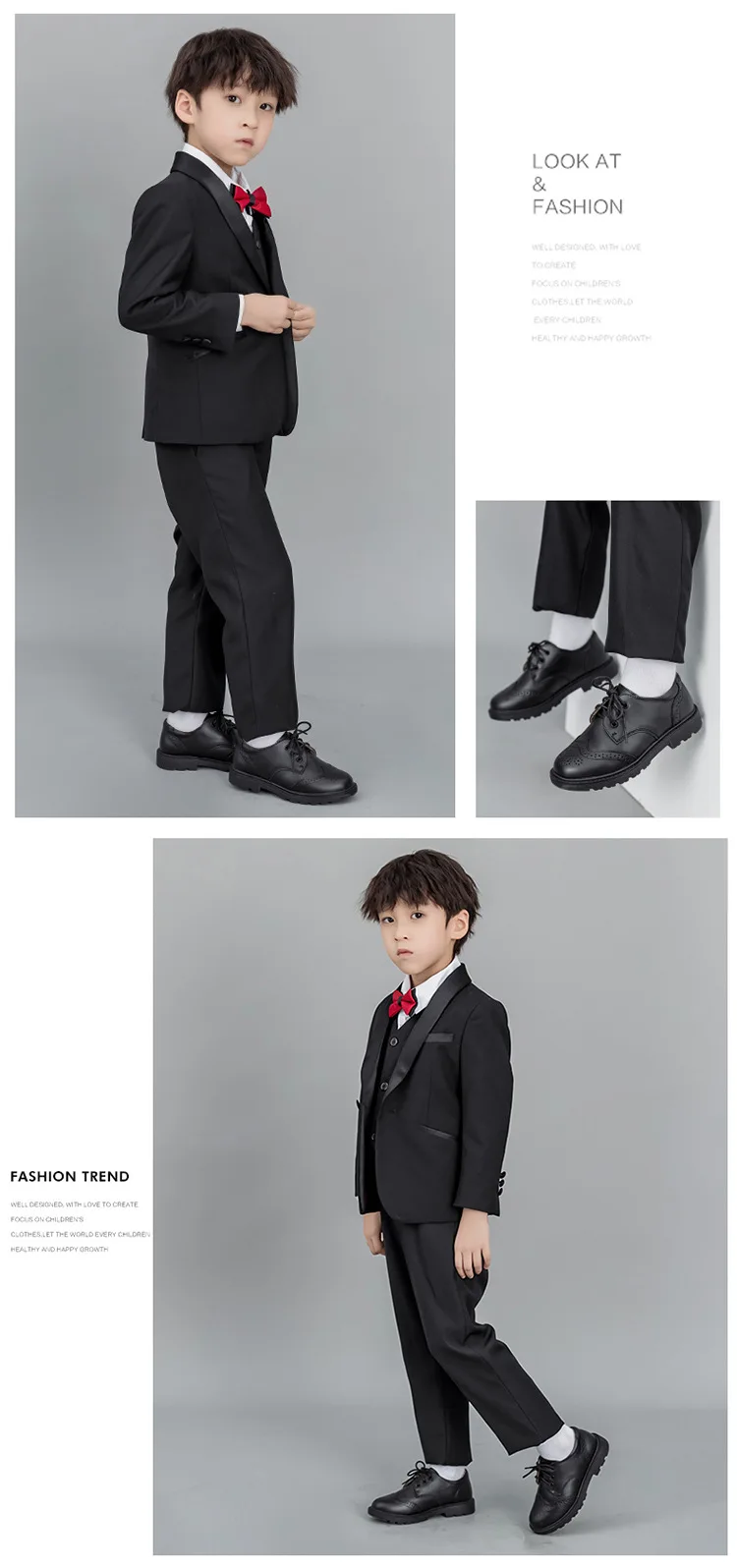 British Style Boys' Black Genuine Leather Brogue Shoes Classic Design for School and Party
