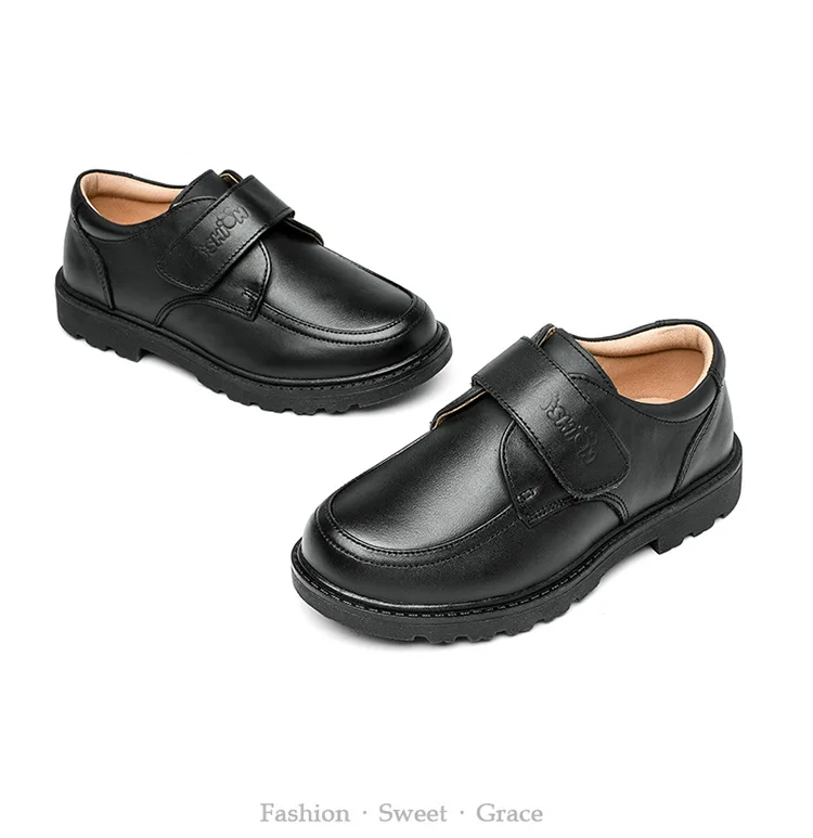British Style Boys' Black Genuine Leather Brogue Shoes Classic Design for School and Party