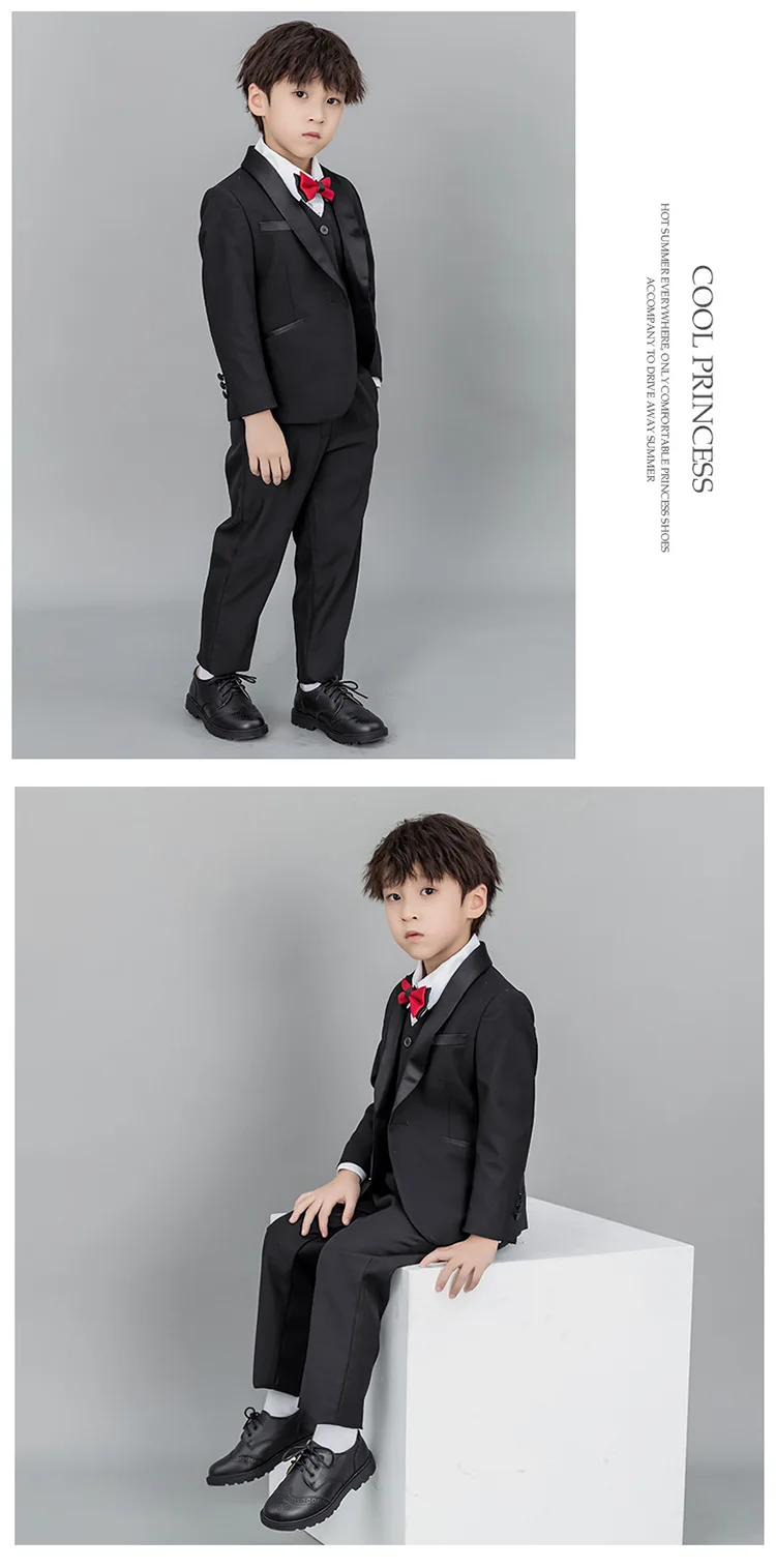 British Style Boys' Black Genuine Leather Brogue Shoes Classic Design for School and Party