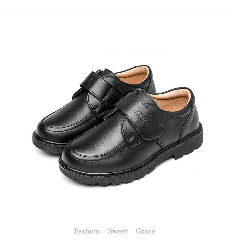 British Style Boys' Black Genuine Leather Brogue Shoes Classic Design for School and Party