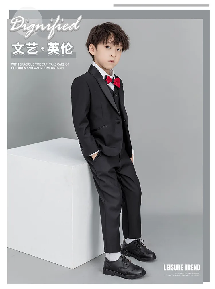 British Style Boys' Black Genuine Leather Brogue Shoes Classic Design for School and Party