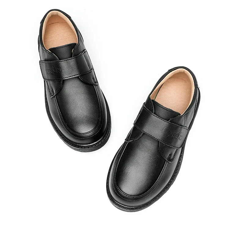 British Style Boys' Black Genuine Leather Brogue Shoes Classic Design for School and Party