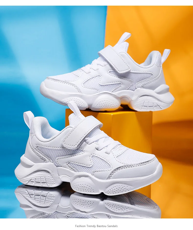 Children's Sports Shoes Boys Girls Sneakers Fashion Mesh Breathable Non-slip Kids Running Shoes for Boy White School Sneakers