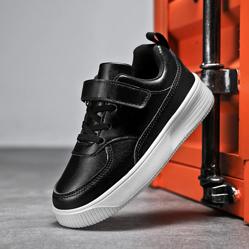 Children Shoes Boys Sneakers Black White Leather Daily Casual Kids Sneakers 6 To 12 Year Sports Running Tennis Shoes for Boy