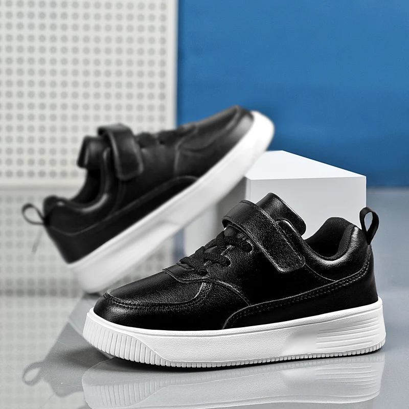 Children Shoes Boys Sneakers Black White Leather Daily Casual Kids Sneakers 6 To 12 Year Sports Running Tennis Shoes for Boy