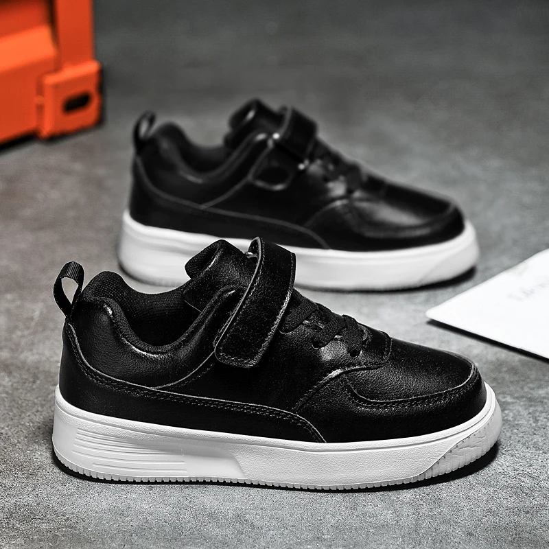 Children Shoes Boys Sneakers Black White Leather Daily Casual Kids Sneakers 6 To 12 Year Sports Running Tennis Shoes for Boy