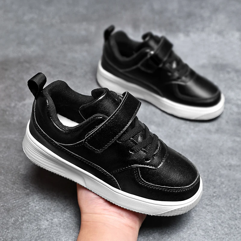 Children Shoes Boys Sneakers Black White Leather Daily Casual Kids Sneakers 6 To 12 Year Sports Running Tennis Shoes for Boy