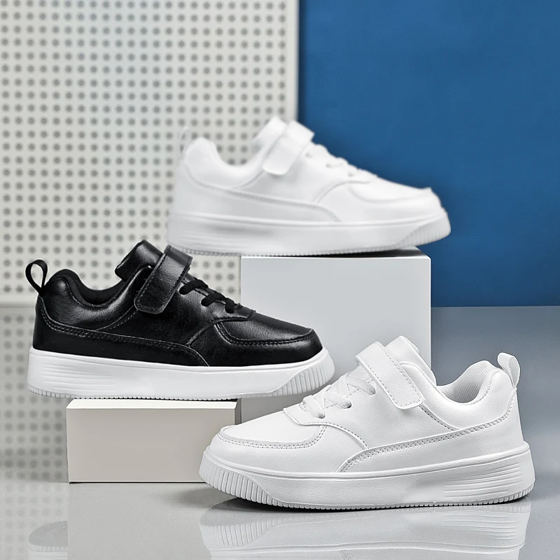 Children Shoes Boys Sneakers Black White Leather Daily Casual Kids Sneakers 6 To 12 Year Sports Running Tennis Shoes for Boy