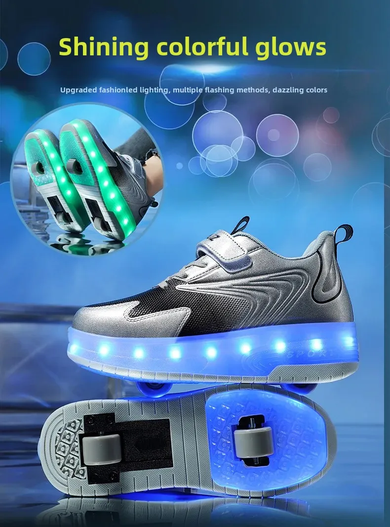 Children's Roller Skate Shoes Lace-Up LED Lighting Boy Girls Student Adult Walking Running Shoes Double Wheel Flying Shoes Children's Roller Skate Shoes Lace-Up LED Lighting Boy Girls Student Adult Walking Running Shoes Double Wheel Flying Shoes