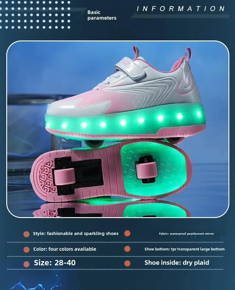 Children's Roller Skate Shoes Lace-Up LED Lighting Boy Girls Student Adult Walking Running Shoes Double Wheel Flying Shoes Children's Roller Skate Shoes Lace-Up LED Lighting Boy Girls Student Adult Walking Running Shoes Double Wheel Flying Shoes