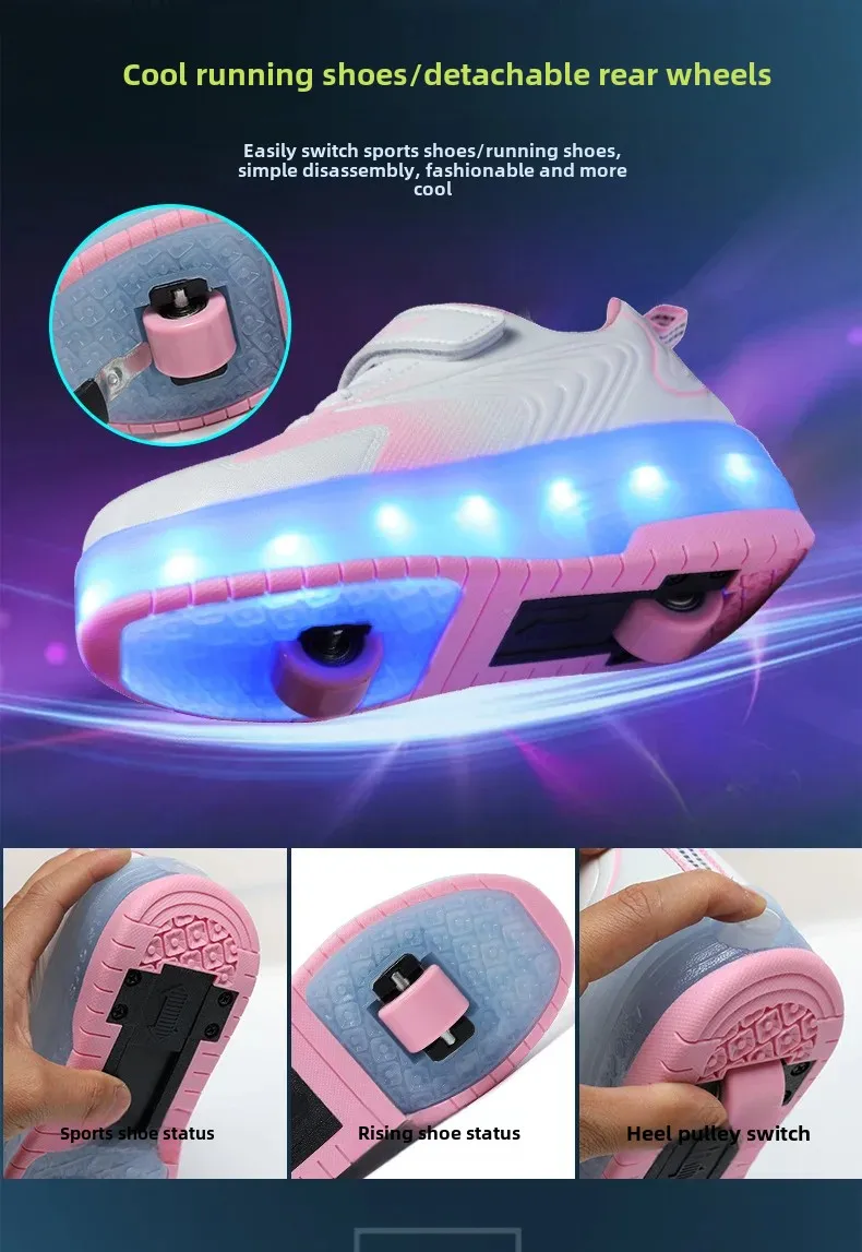Children's Roller Skate Shoes Lace-Up LED Lighting Boy Girls Student Adult Walking Running Shoes Double Wheel Flying Shoes Children's Roller Skate Shoes Lace-Up LED Lighting Boy Girls Student Adult Walking Running Shoes Double Wheel Flying Shoes